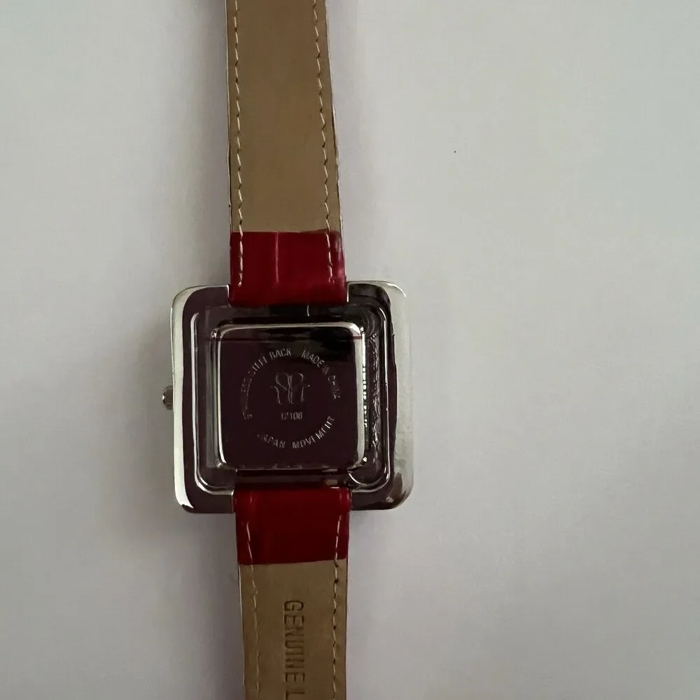 Suzanne Somers Collection Crystal Rhinestones Red Leather Womens Quartz Watch